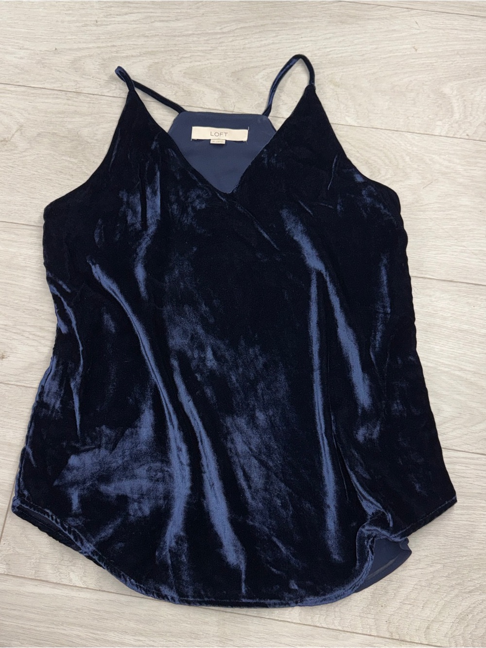 LOFT Navy Velvet Camisole Tank Top XS Layered Hem Sleeveless